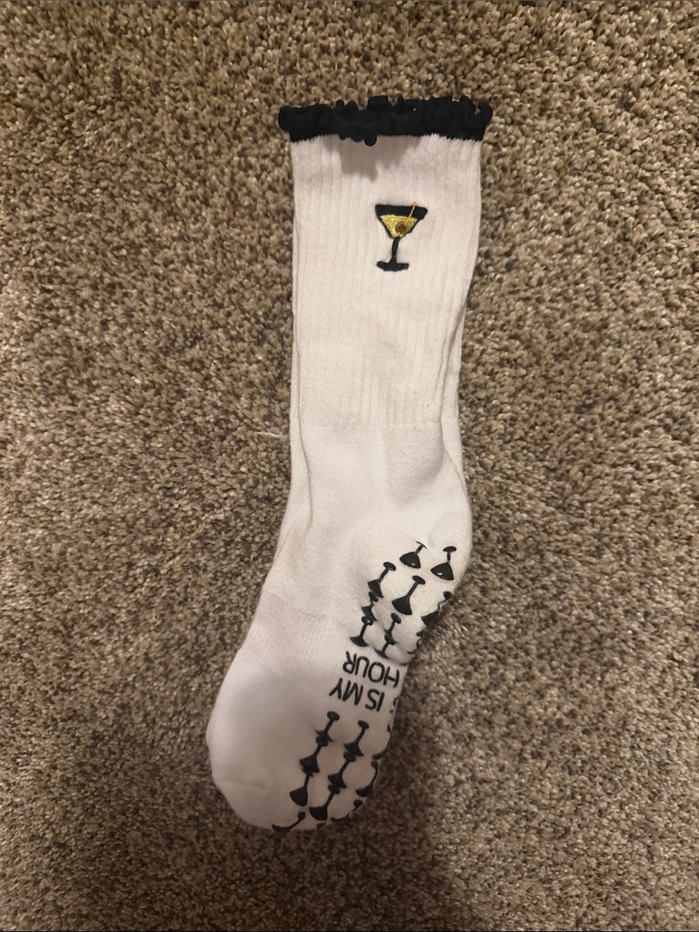 White Martini Novelty Pilates  Socks with Black Trim never worn